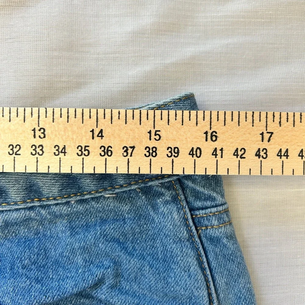 Forever 21 Denim Shorts Women XL Blue Side Stripe Snap Button Raw Hem High Rise